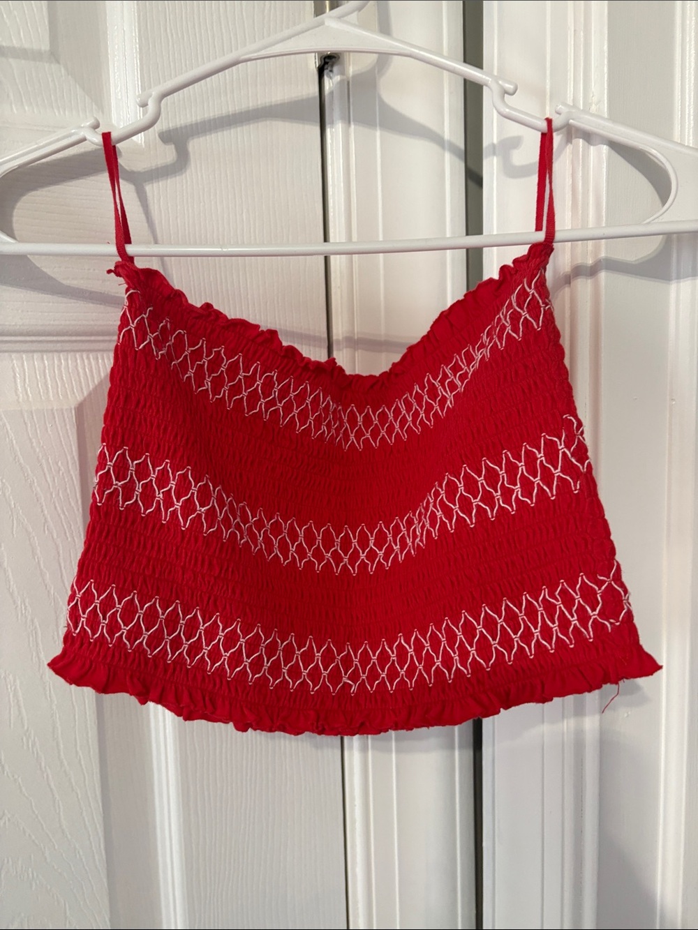 Garage Red Smocked Cami Top with White Stitching - Women